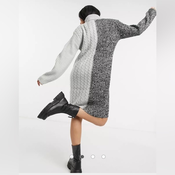 New - Violet Romance contrast cable knit roll neck sweater dress in grey - Picture 3 of 3